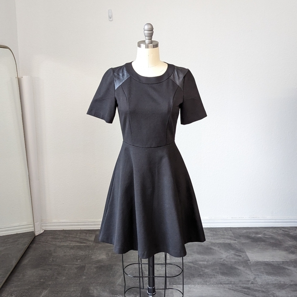 BCBGeneration Leather Shoulder A Line Knit Dress Black 4 party cocktail punk